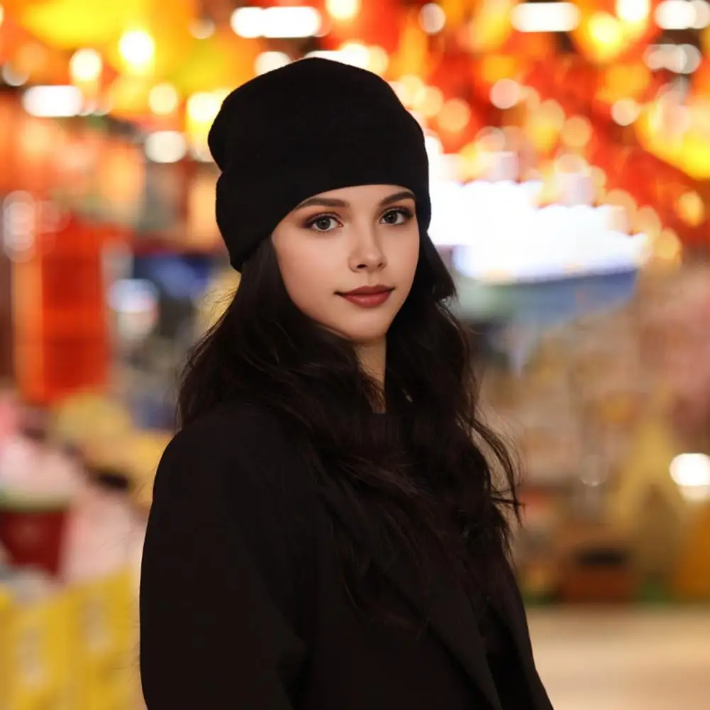 Unisex Knitting Hat Solid Color Brimless Hat Winter Soft Breathable Stretchable Winter Hat Warm Cap Outdoor Headwear