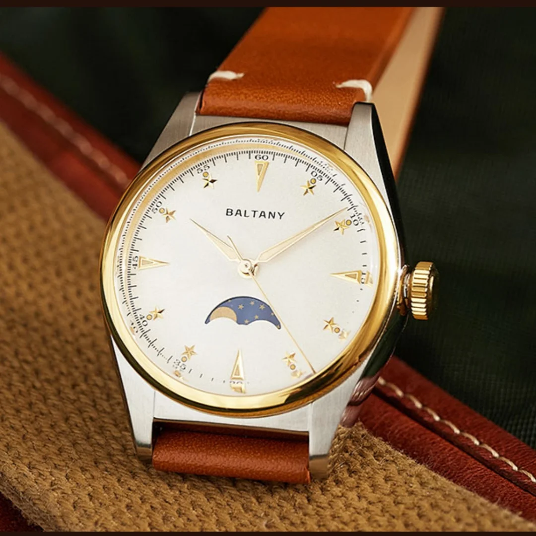 Baltany 2025 جديد فاخر موضة ساعات كوارتز رجالية 36 مللي متر حزام من الجلد IPG الحافة مضيئة الهاتفي 6P24 للجنسين فستان ساعة اليد