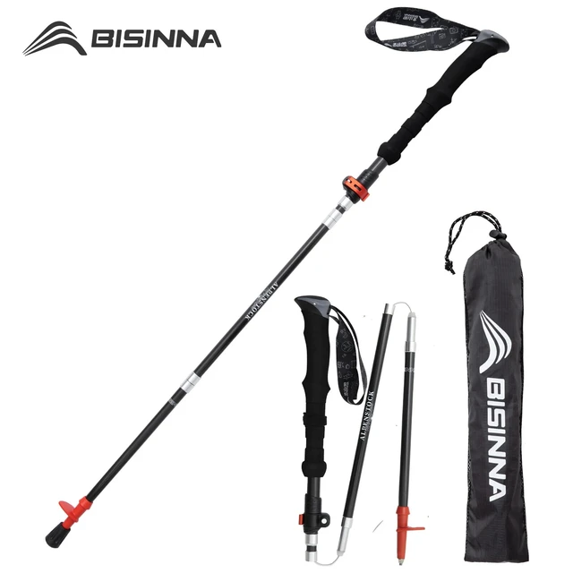 BISINNA 1pcs 2pcs Folding Trekking Poles Carbon Fiber Collapsible Telescopic Sticks Lightweight Walking Stick Hiking Climbing