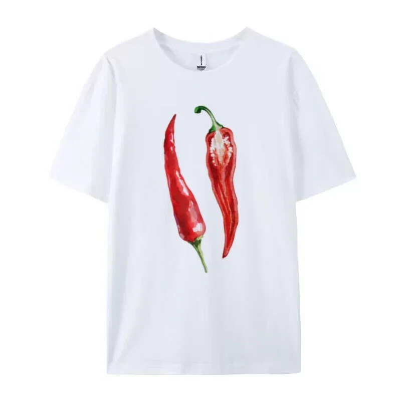 Cute Vintage Foodie Graphic Tees Y2k Aesthetic Oversized Chili Pepper T-Shirt Egirl Grunge Streetwear Top Women Fashion Clothing