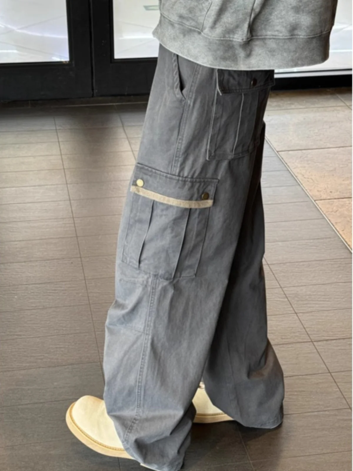 سراويل العمل الأمريكية الرجعية مستقيمة الساق متعددة كيتس للرجال كلينفيت تسجيل في الهواء الطلق واسعة الساق جينز غير رسمي فضفاض مناسب #4