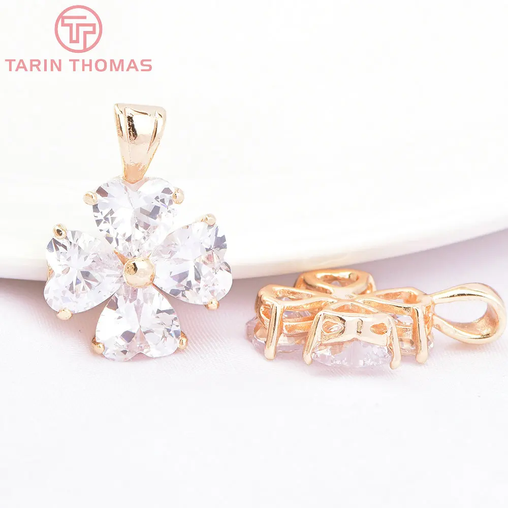 (278) 2PCS 23x15MM 15x19MM 24K Gold Color Brass with Zircon Flower Charms Pendants High Quality  Jewelry Findings Accessories