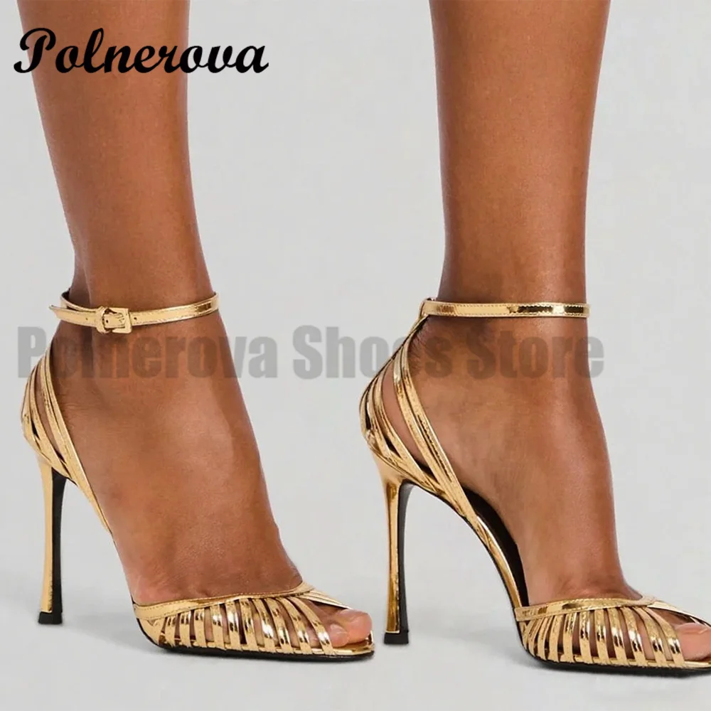 

Cage Shape Cutout Sandals Ankle Straps Buckle Women Shoes Summer Novelty Designer Elegant Ladies Party Heels Zapatos Para Mujere