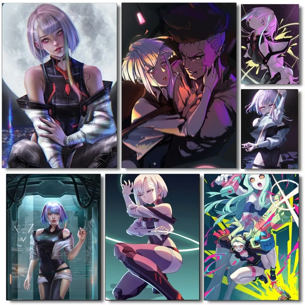 1pc Anime Cyberpunk Edgerunners Poster Self-adhesive Art Waterproof Paper Sticker Coffee House Bar Room Wall Decor