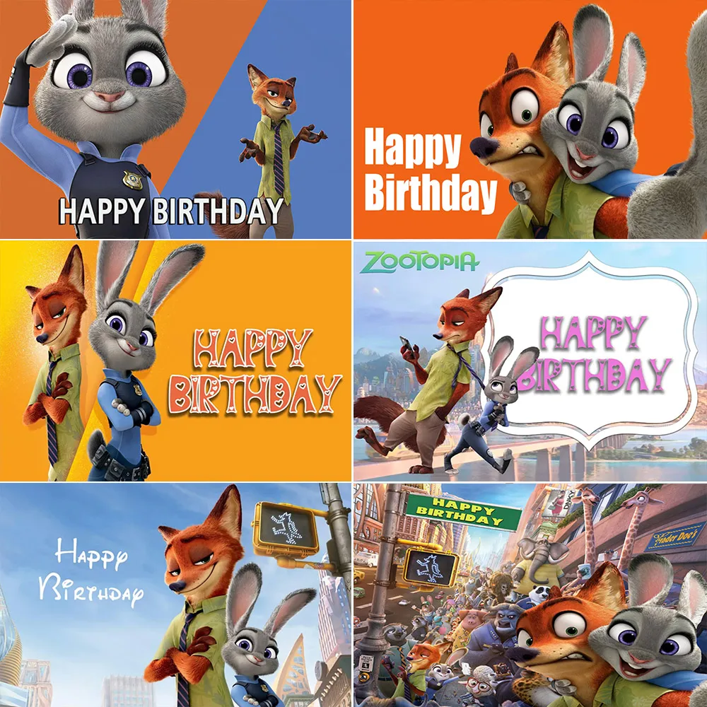 

Zootopia Theme Baby Shower Princess Kids Birthday Party Decoration Customized Fox Nick Judy Rabbit Sheriff Poster Photography