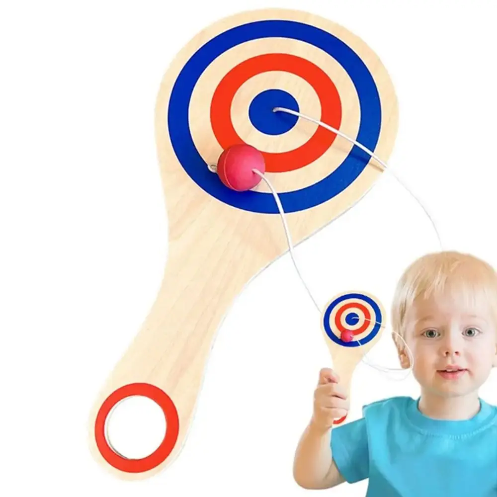 Paddle in legno Gioco con la palla da paddle in legno Palla rossa Gioco con la palla di rimbalzo Palla bersaglio in legno educativa leggera