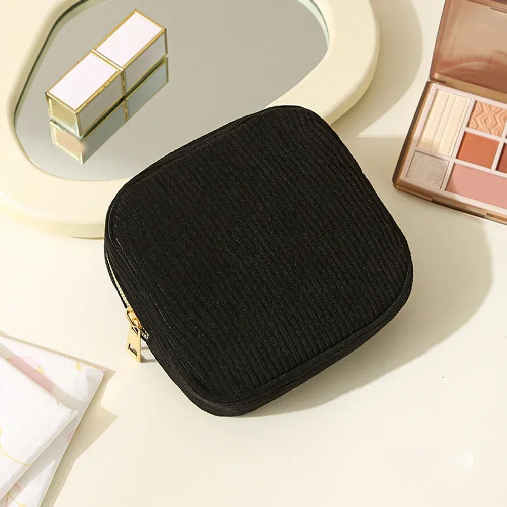 For Daily Use Beige Black Gray Pink Brown Sanitary Napkin Bag Corduroy Pouch Stylish Design Ample Storage Space