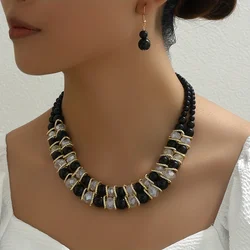 Earrings + Necklace Boho Style Jewelry Set Made Of Black And White Artificial Crystals Match Daily Outfits Party Accessories