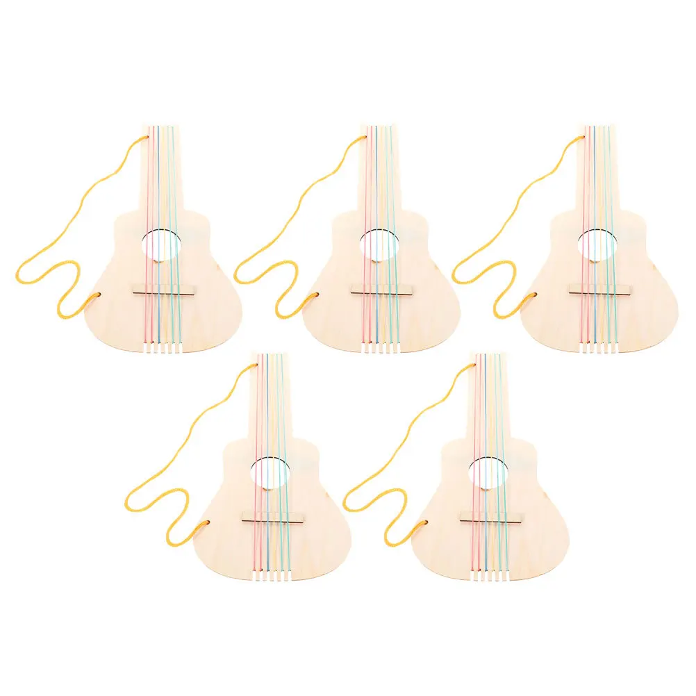 5Pcs Unfinished Wooden Guitar DIY Making Music Instrument for Kids Unique Shape Toy Guitar Unpainted Wooden Guitar,
