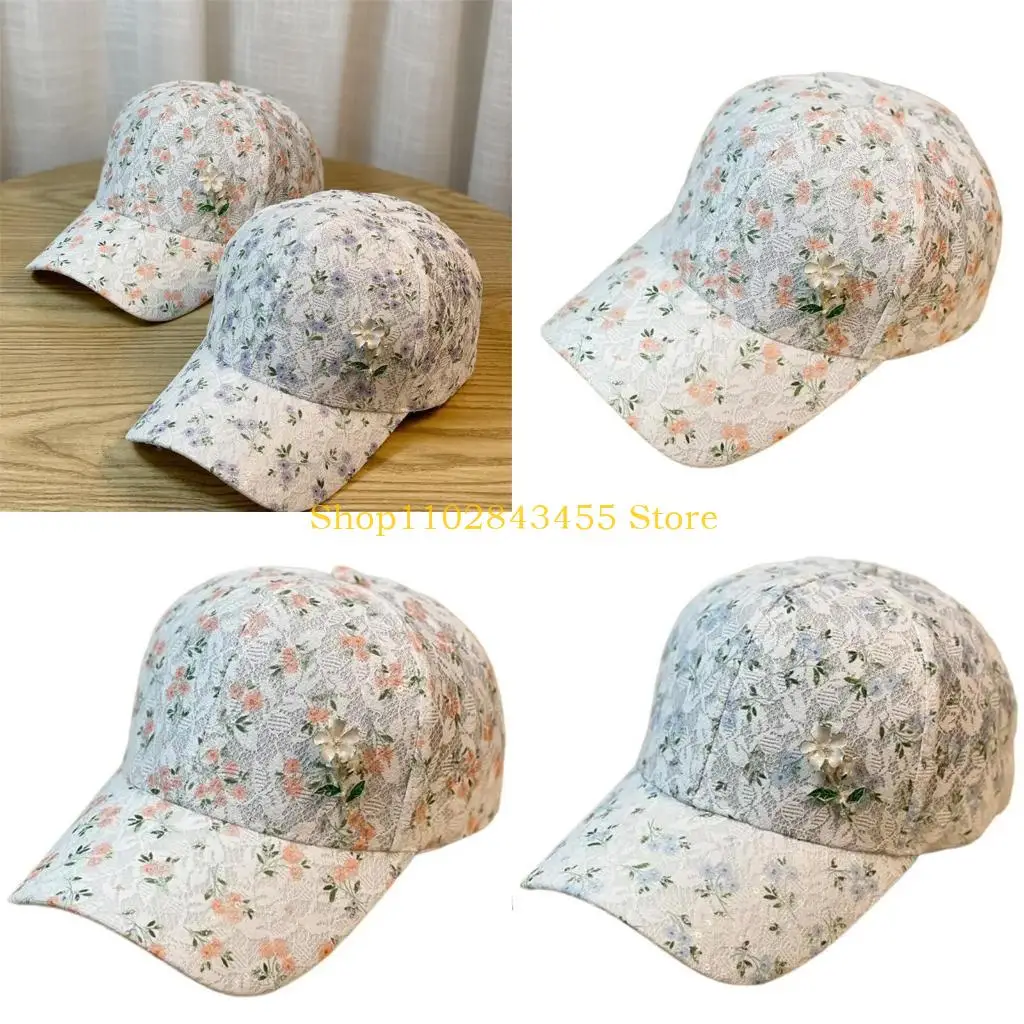 49MC Sunproof Baseball Caps Lace Floral Visors Hat for Travel Adult Outdoor Adjust Size Beach Getaways Fishing Hiking Sun Hat