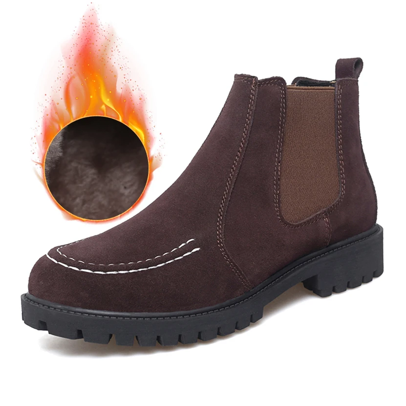 Heren Chelsea Laarzen Anti Slip Snowboots Faux Suède Slip-On Ronde Neus Platform Warme Korte Laarzen Maat 38-47