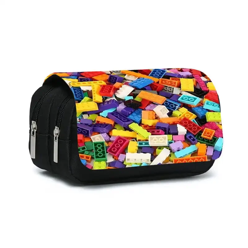 Building Block Double Flip Pen Case for Boy and Girls Best Gift 2D Flat Cartoon Pencil Pouch School Pencil Bag for Children