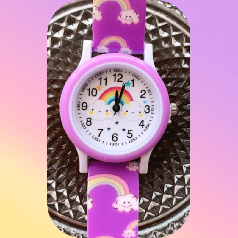 Montre à quartz arc-en-ciel de dessin animé pour enfants, montre en silicone pour enfants, adaptée aux élèves du primaire et du collège, nouvelle