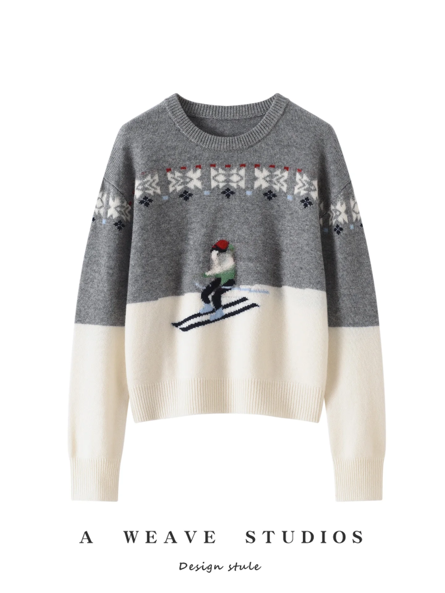 

Женский вязаный свитер-пуловер с круглым вырезом, свободного кроя, в стиле колор-блок, модный базовый слой, теплый термосвитер из шерстяной пряжи