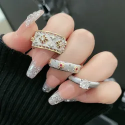 New Retro Wire Hollowed out Sapphire Copper Opening Rings for Women Luxurious Superior High-quality Jewelry Birthday Party Gift
