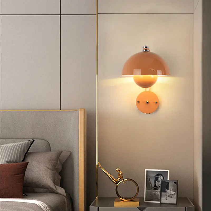 Danish Design Bud Wall Lamp for Bedroom Bedside Modern Luxury Decor in Metal and Wood Finish Available in Beige Gray and White