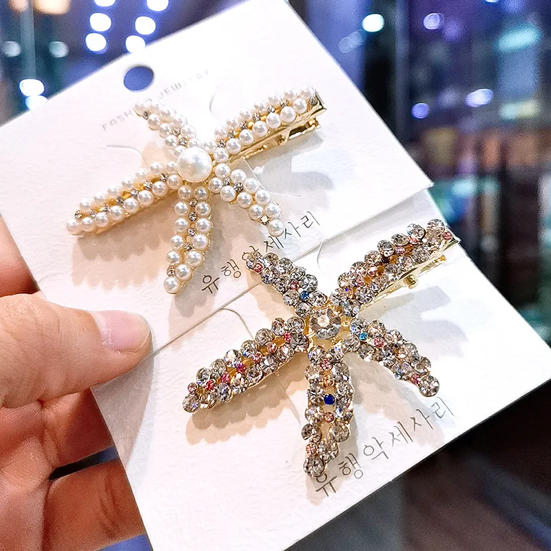 Rhinestone Hair Clip for Women Heart and Word Hairpin for Short Hair and Bangs Headwear Accessories Duck billed hair clip