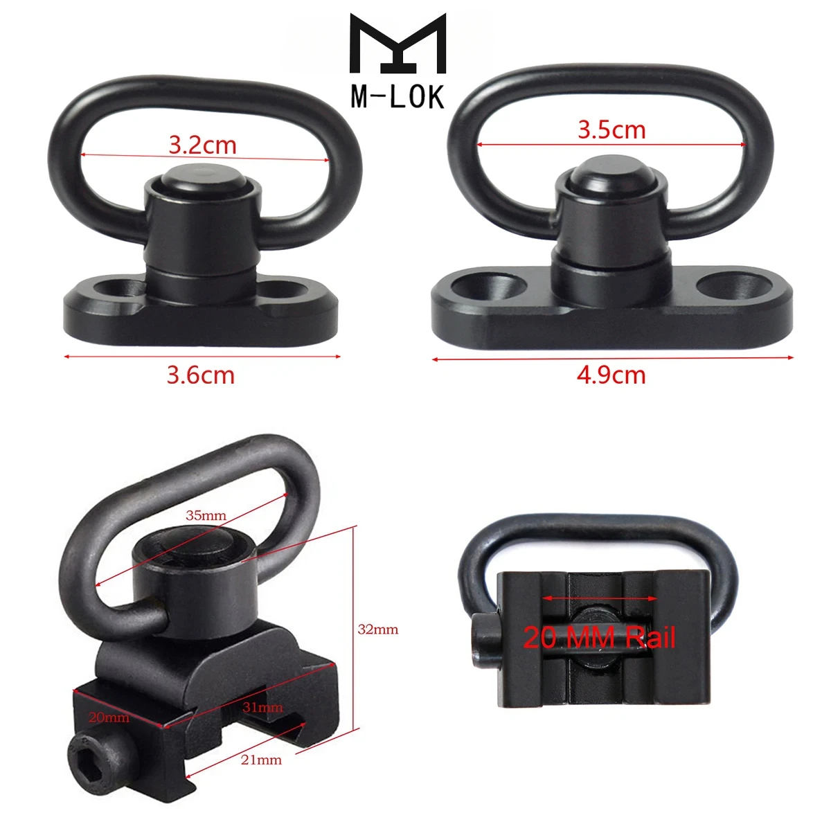 

Tactical Metal M-LOK QD Quick Release Sling Swivel Stud Button Mount Adapter 20mm Rail MLOK Strap Buckle Hunting Gun Accessories