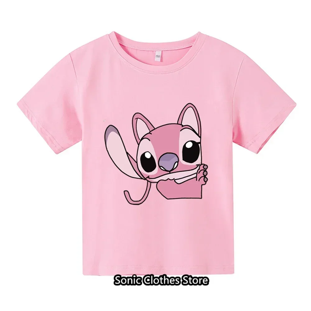 Summer New T-shirt Children's Harajuku Top Lilo&Stitch Kawaii Pattern Children's T-shirt Fashion Outdoor Style