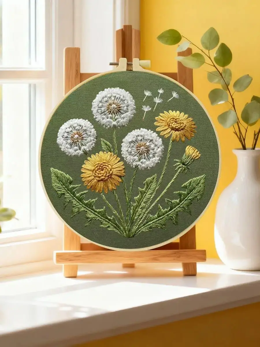 1 Stück 20X20CM/15X15CM 7,87/6,3 Zoll Pflanzen - Löwenzahn Stickerei Starter-Kit DIY-Kit DIY Stickerei-Set Handarbeiten Heimdekoration – Detail 6