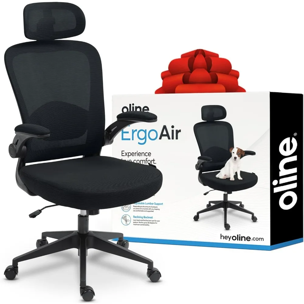 

Oline ErgoAir Black Ergonomic Mesh Office Chair Flip-Up Armrests Adjustable Lumbar Support Swivel Rolling Gaming Executive Chair