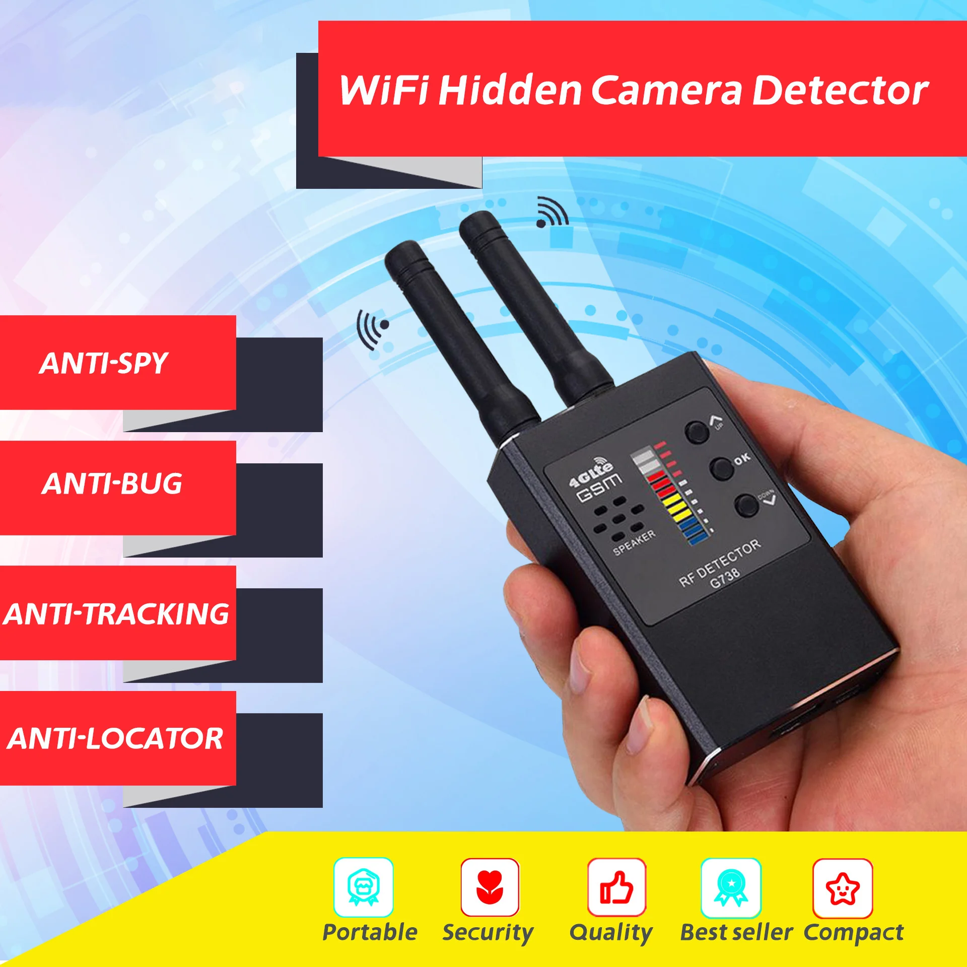 Radio Spy Camera Finder GPS Tracker lnfrared Scanning G738 RF Detector Smart Strong Magnetic Detection Hidden Device Detector