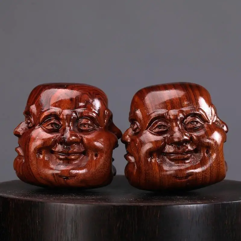 2pc Lao Rosewood Emotion Face Carving Wooden Baoding Balls Handheld