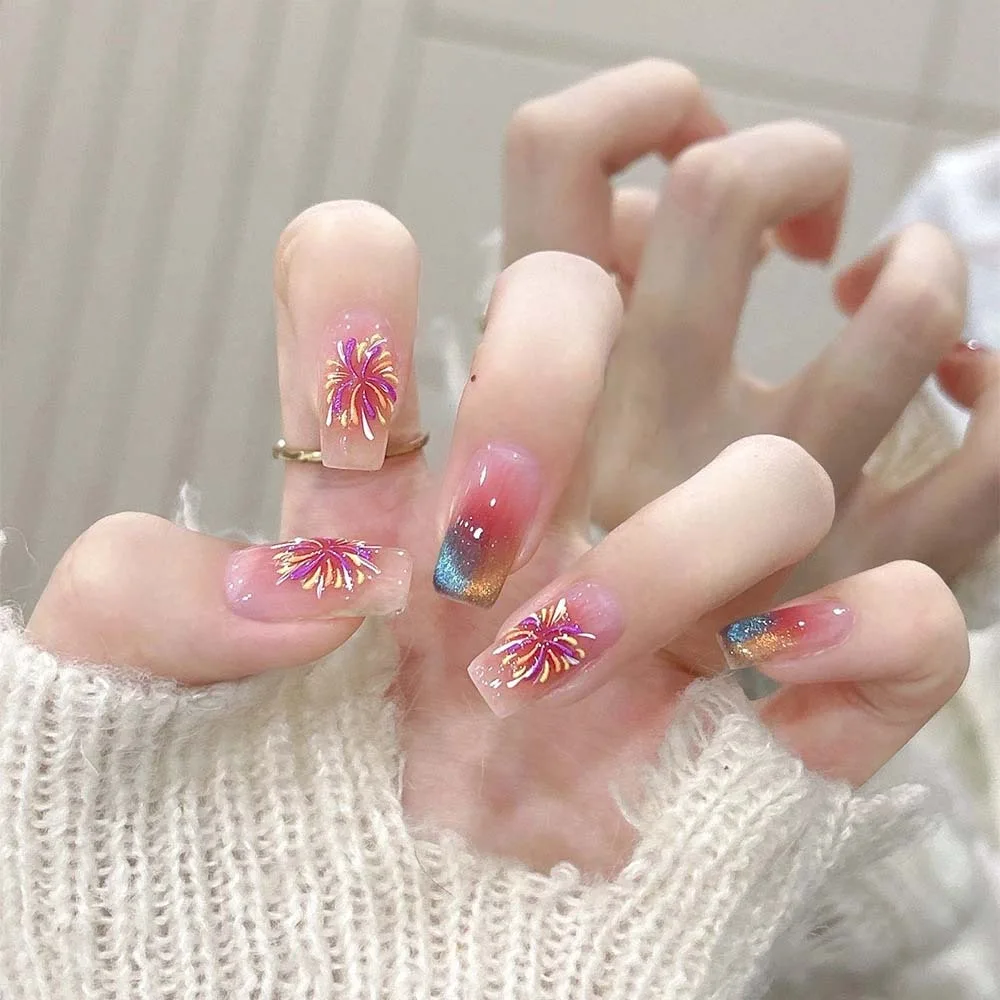 

Holographic Laser Fireworks Nail Stickers Golden Silver Colorful Fireworks Stickers New Year Blooming Fireworks Nail Decoration