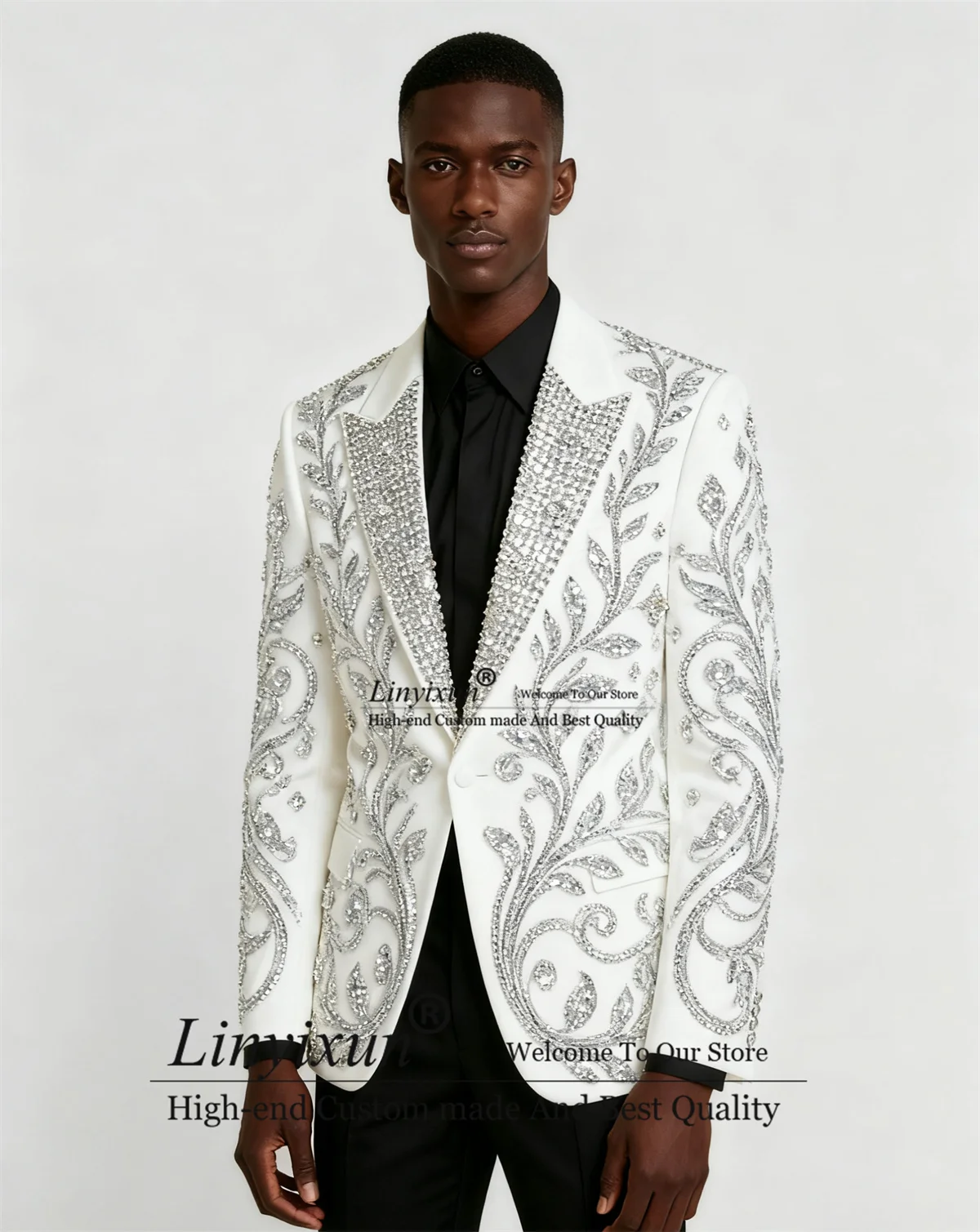 

High End Slim Fit Men Suits Diamond Rhinestones Wedding Party Ternos Completo Customized 2 Pieces Sets Groom Male Prom Blazers