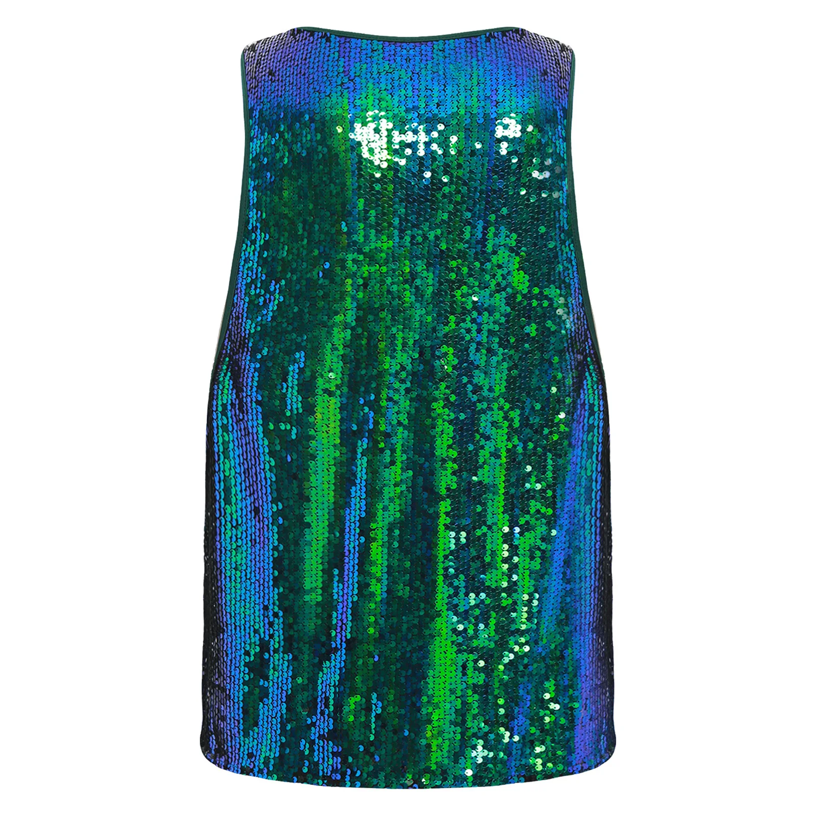 Mens Glitter Sequin Disco Club Vest Tank Top Low Crew Neck Smooth Lining Waistcoat Shiny Bodybuilding Top Dancing Party Costume