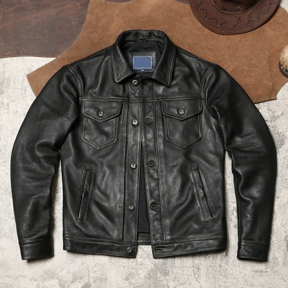 

Tailor Brando American Vintage Batik из козьей кожи, мужская тонкая куртка из натуральной кожи с лацканами