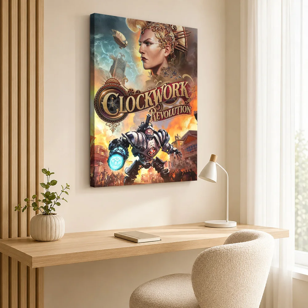 Clockwork Revolution Game Art Framed Canvas Print Poster Personalized Gaming Anime Wall Paintings Decoration for Game Room Dorm