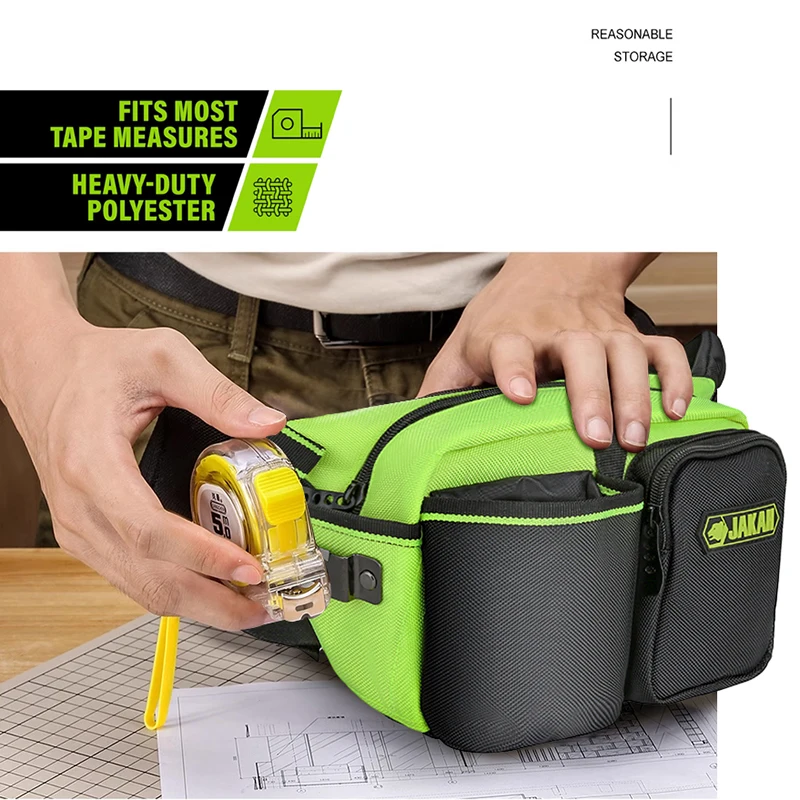 Jakah Durable Electrician's Waist Pack - Multi-Functional, Oxford Canvas Tool Bag with Thick Woodworking Pockets HL015