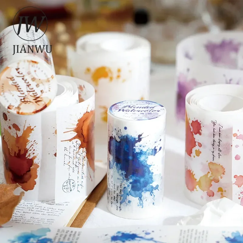 JIANWU 70mm*200cm Sfumato Watercolor Series Vintage Plant Landscaping Material Collage Washi Tape Creative Journal Stationery