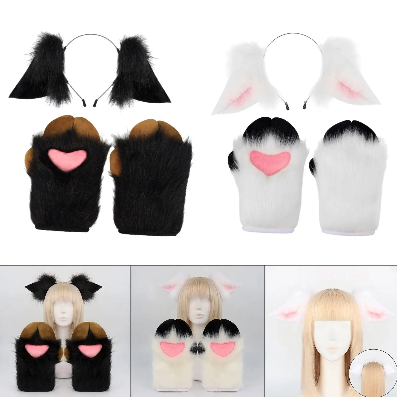 

Animal Ears Headband Paws Claws Gloves Mittens Hair Hoop Gifts Halloween Dress
