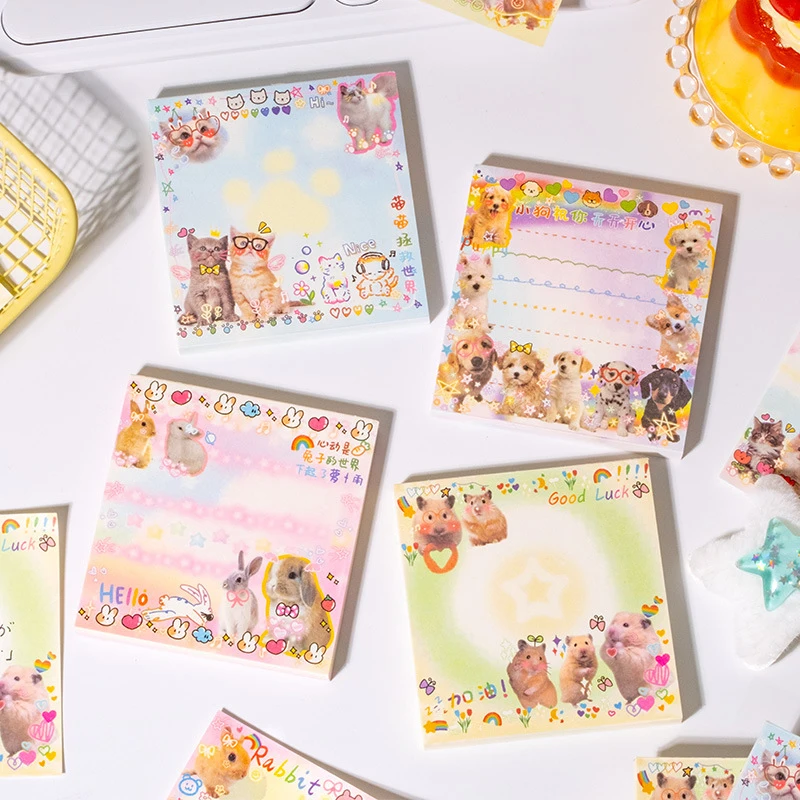 60 lembar bantalan Catatan hewan lucu kertas pesan Kawaii Notepad mode kartun serbaguna catatan tempel hadiah alat tulis siswa