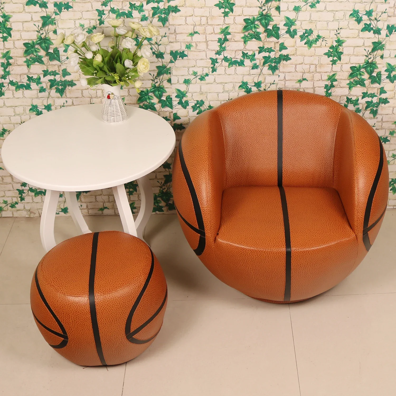 

Minimalist and Creative Leather Art Sports Basketball Sofa, Lazy Chair, Rotating Modern Art Tea Table Chair