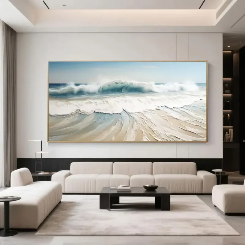 Handmade Canvas Wall Art Dramatic Sea Wave with White Foam Wall Art for Home Decor and Decorations for Home