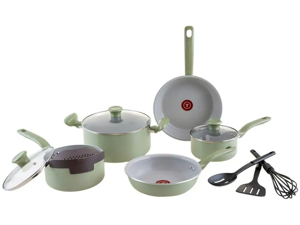 Green 9 Pieces Recycled Ceramic Tefal Cookware Set