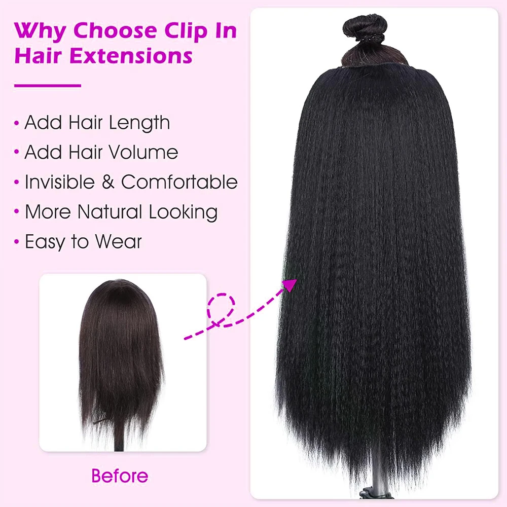 غريب مستقيم كليب في وصلات الشعر كامل الرأس ياكي مستقيم مقاطع Ins للنساء السود الشعر الاصطناعية الأسود الطبيعي 7 قطع