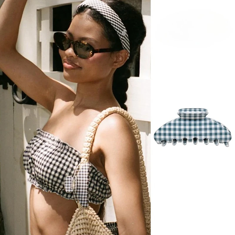 

Large Checkered Hair Claw Acetate Claw Clips Retro Trendy Hair Clips for Women Girls Daily Headwear Holiday Hair Accessories