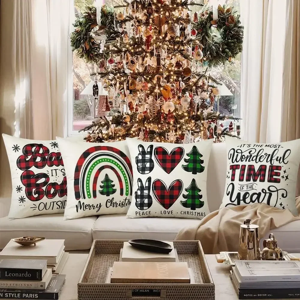 Rainbow Christmas Pillowcase Ornament Throw Pillowcase Merry Christmas Throw Pillowcase Indoor Outdoor Sofa  45x45 pillow case