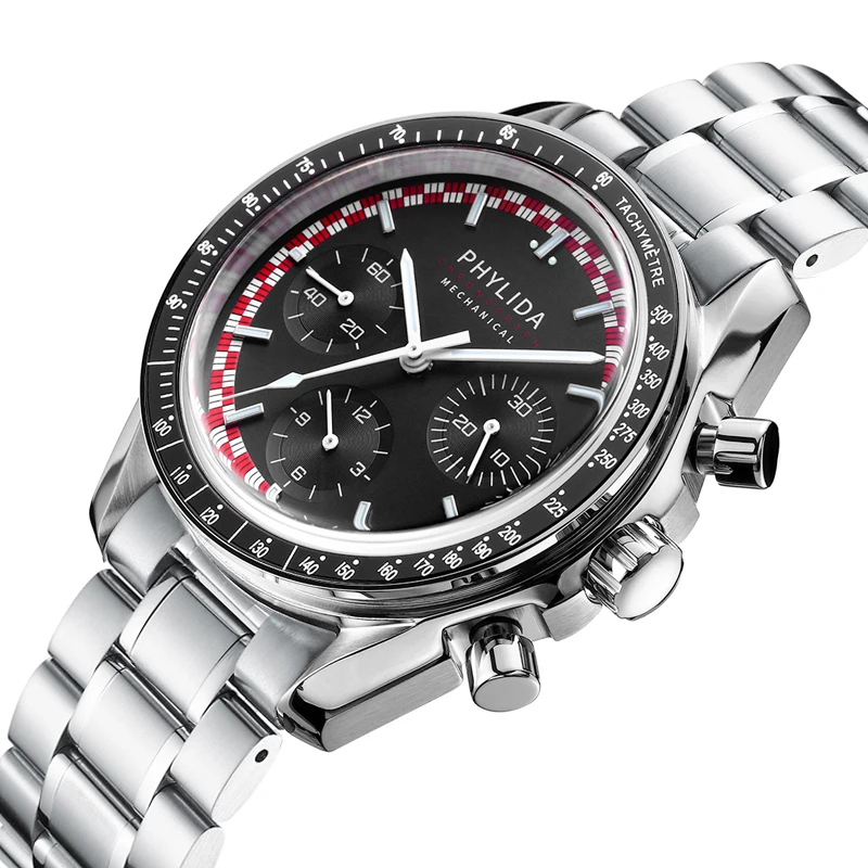ساعة PHYLIDA 40 ملم للرجال ST19 كرونوغراف ميكانيكية ساعة يد ملفوفة يدويًا قبعة علوية من كريستال الياقوت إصدار محدود #2