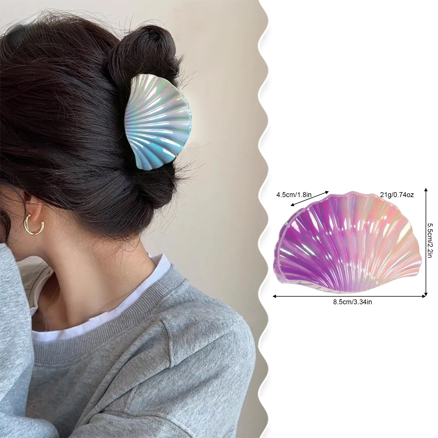 New 2025 Big Gradient PVC Shell Design Hair Claw Clips for Women Fashion Beach Style Vacation Hair Accessories Shark Hairgrip - Image 6