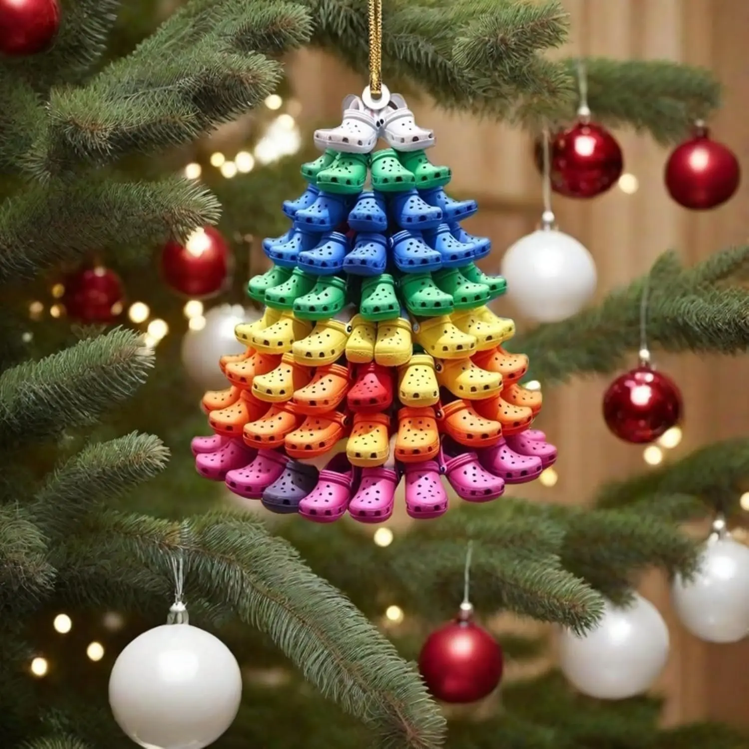 for Crocin Christmas Tree Ornament, Acrylic Glass 2D Flat Stacked Miniature Slippers Club Christmas Ornament Decor Mini Slides