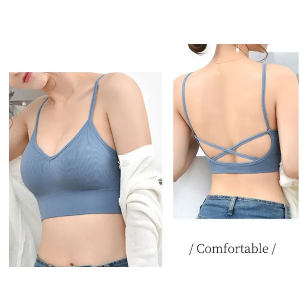 Fashion Sexy Cross-cut Back Women's Bras Thin Strap Tube Tops Without Steel Rings Ladies Bra With Chest Pads