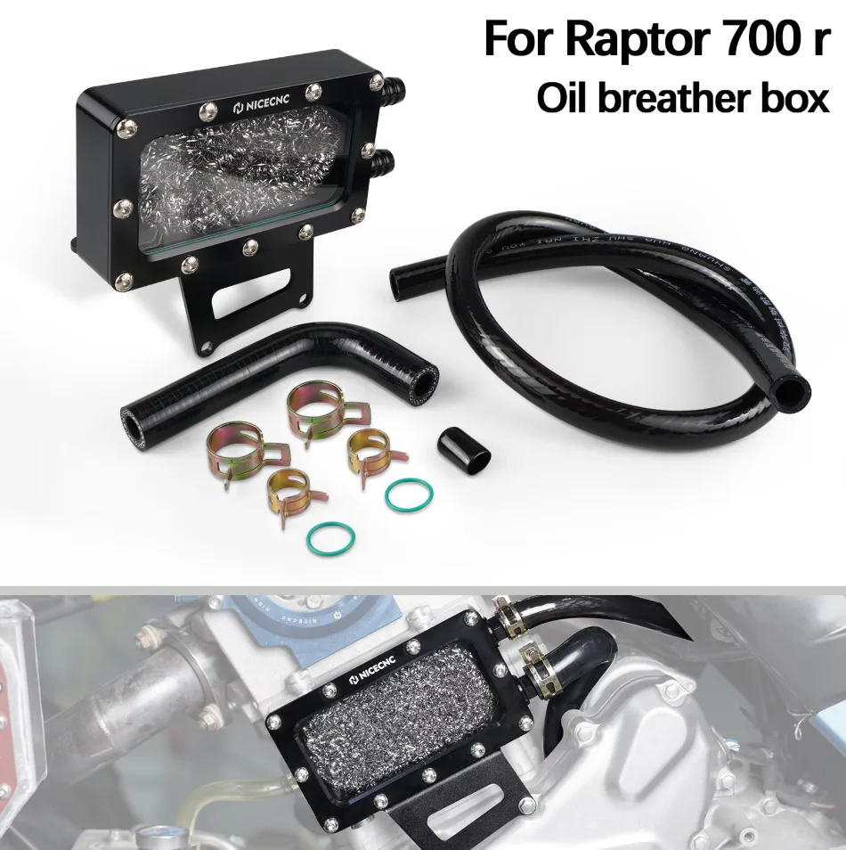 

NICECNC ATV Oil Breather Vent Box Blow For YAMAHA Raptor 700 700R 2006-2023 ATV Parts Aluminum & Rubber Corrosion Resistance