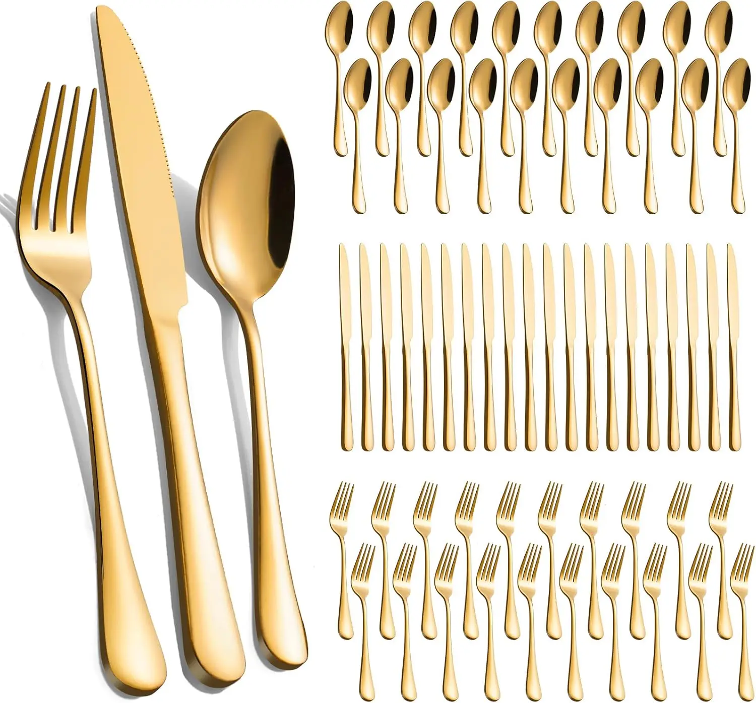 

60-Piece Gold Silverware Set: Stainless Steel Flatware for 20, Mirror Polished, Dishwasher Safe