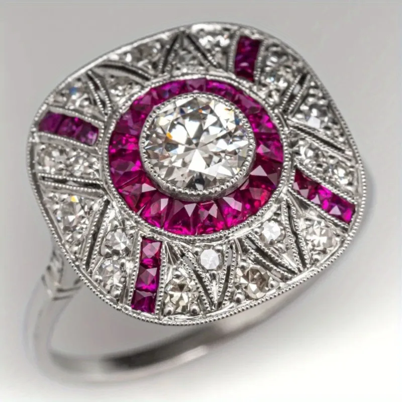 خاتم زركونيا صناعي فاخر أنيق باللون الأحمر المتلألئ لهدايا الحفلات النسائية