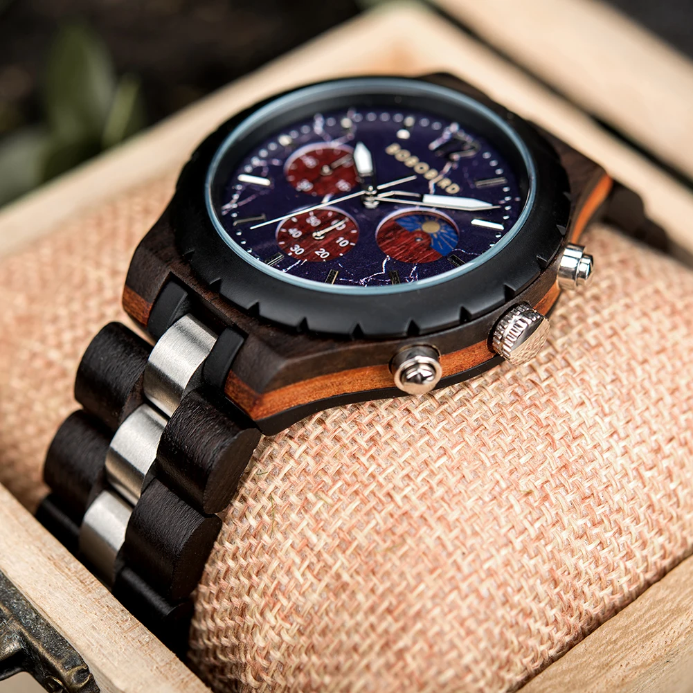 BOBO BIRD Wood Watch Men Luxury Stylish Watches Timepieces Chronograph Military Quartz relogio masculino Dropshipping Customized